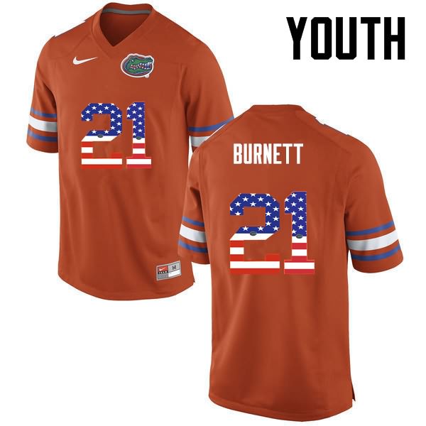 NCAA Florida Gators McArthur Burnett Youth #21 USA Flag Fashion Nike Orange Stitched Authentic College Football Jersey DNH2264RB